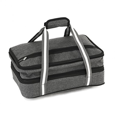 Insulated-Expandable-Double-Casserole-Carrier-and-Lasagna-Holder-for-Picnic-Potluck-Beach-Day-Trip-Camping-Hiking-Hot-and-Cold-Thermal-Bag-in-Gray--Tote-can-hold-11-x-15-or-9-x-13-baking-dish-0