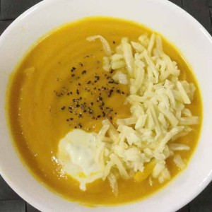 pumpkin soup with mozzarella cheese