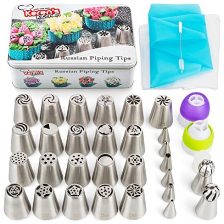 Russian-Piping-Tips-Cake-Decorating-Supplies-Kit-56-pcs-Baking-Supplies-Set-with-21-Russian-Flower-Tips-Icing-Nozzles-Couplers-and-Bags-best-Kitchen-Gift-0